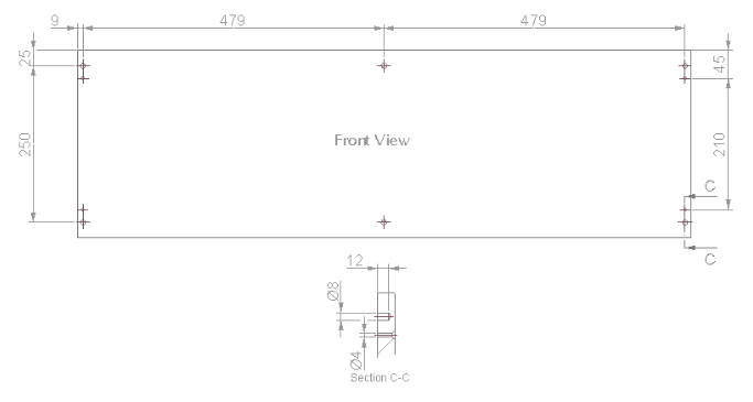 Holes positions on Board C to DIY Bookshelf with white chipboard boards