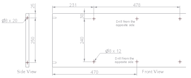 Holes positions on Board B to DIY Bookshelf with white chipboard boards