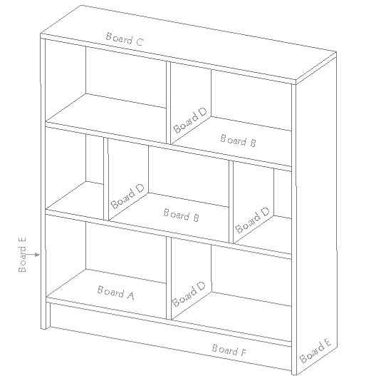 All boards of the bookshelf assembled together - DIY Bookshelf with white chipboard boards