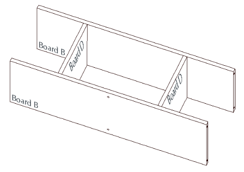 2 x Board B and 2 x Board D assembled together - DIY Bookshelf with white chipboard boards