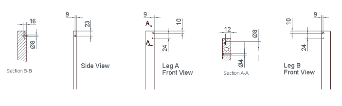 Holes positions, size and lengths for Leg A and Leg B